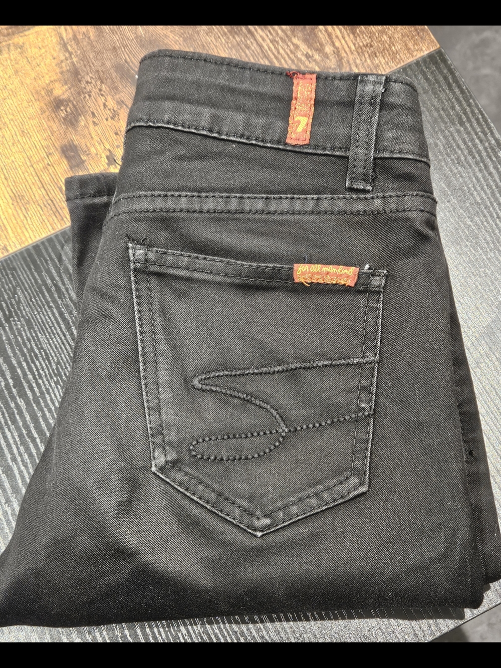 7 For All Mankind Black Slim Straight Leg Jeans 26 X 32